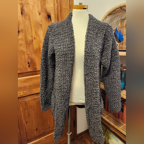 Barefoot Dreams Boucle Hooded Cardigan Carbon Gray Open Front Sz S / M - Picture 8 of 8